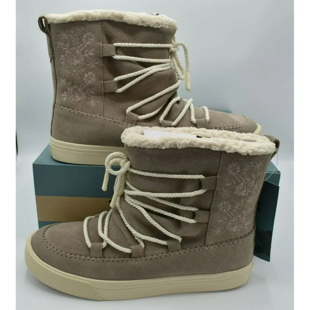 Toms Womens Size 9.5 Alpine Desert‎ Taupe Faux Shearling Water Resistant Boots